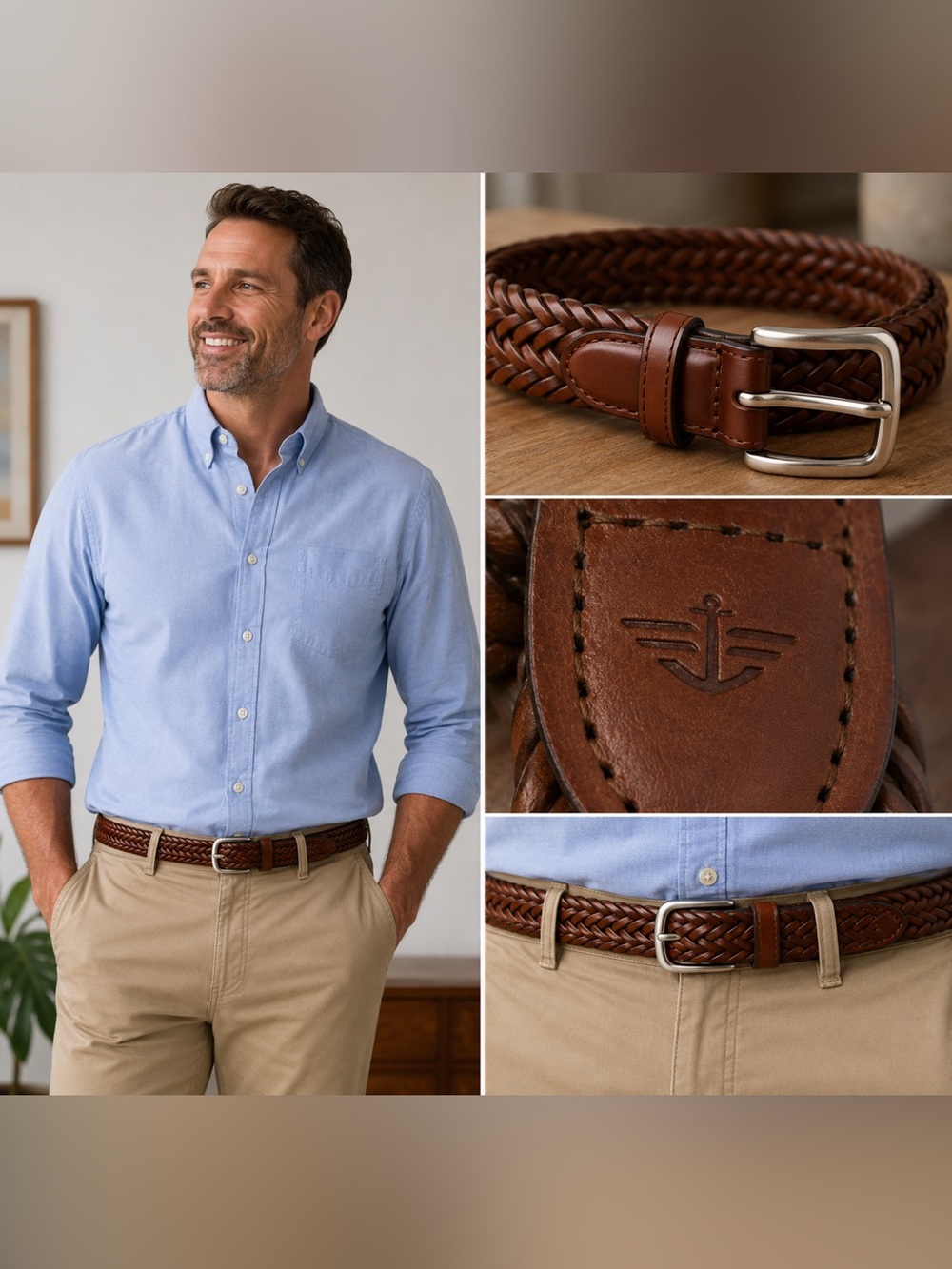 NWT Dockers Big & Tall Braided Brown Leather Belt – Silver Buckle